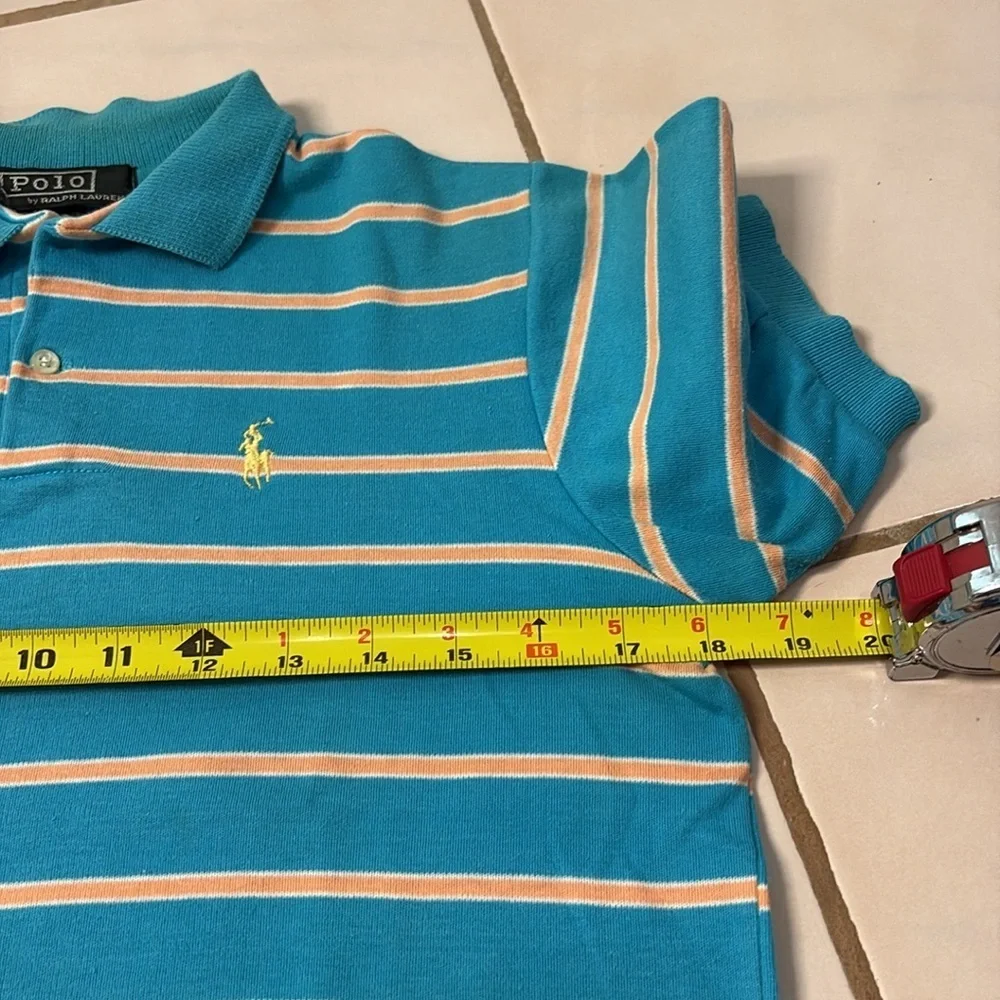 Vintage Ralph Lauren Teal and Peach Polo Shirt. Child’s 18. Y2K - Picture 7 of 11